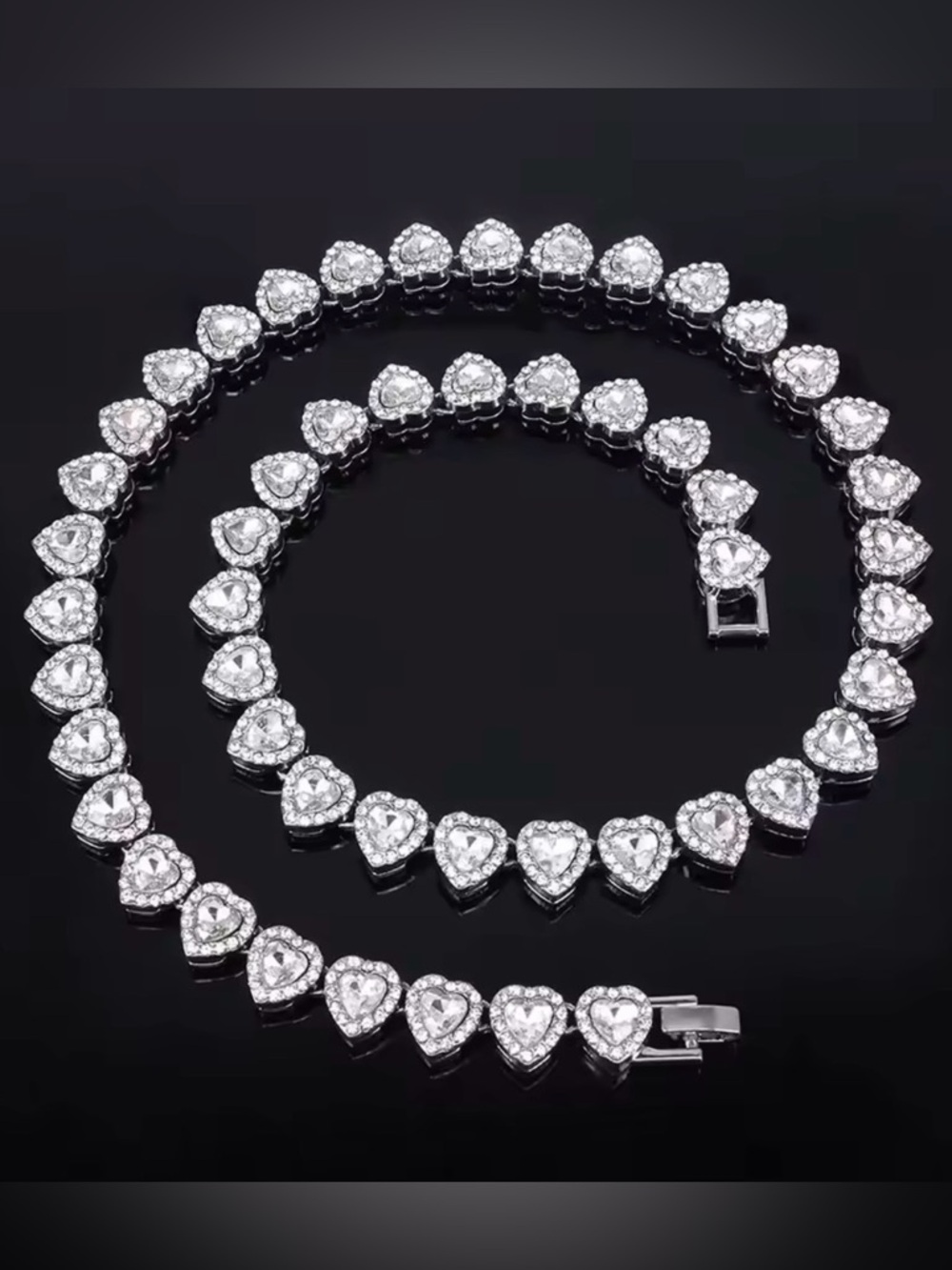 Sparkling Silver Heart Crystal Tennis Necklace Women Jewelry - Picture 2 of 3